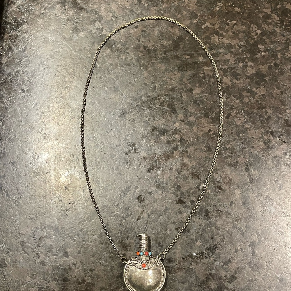 Silver Pendant Necklace with Colorful Accents